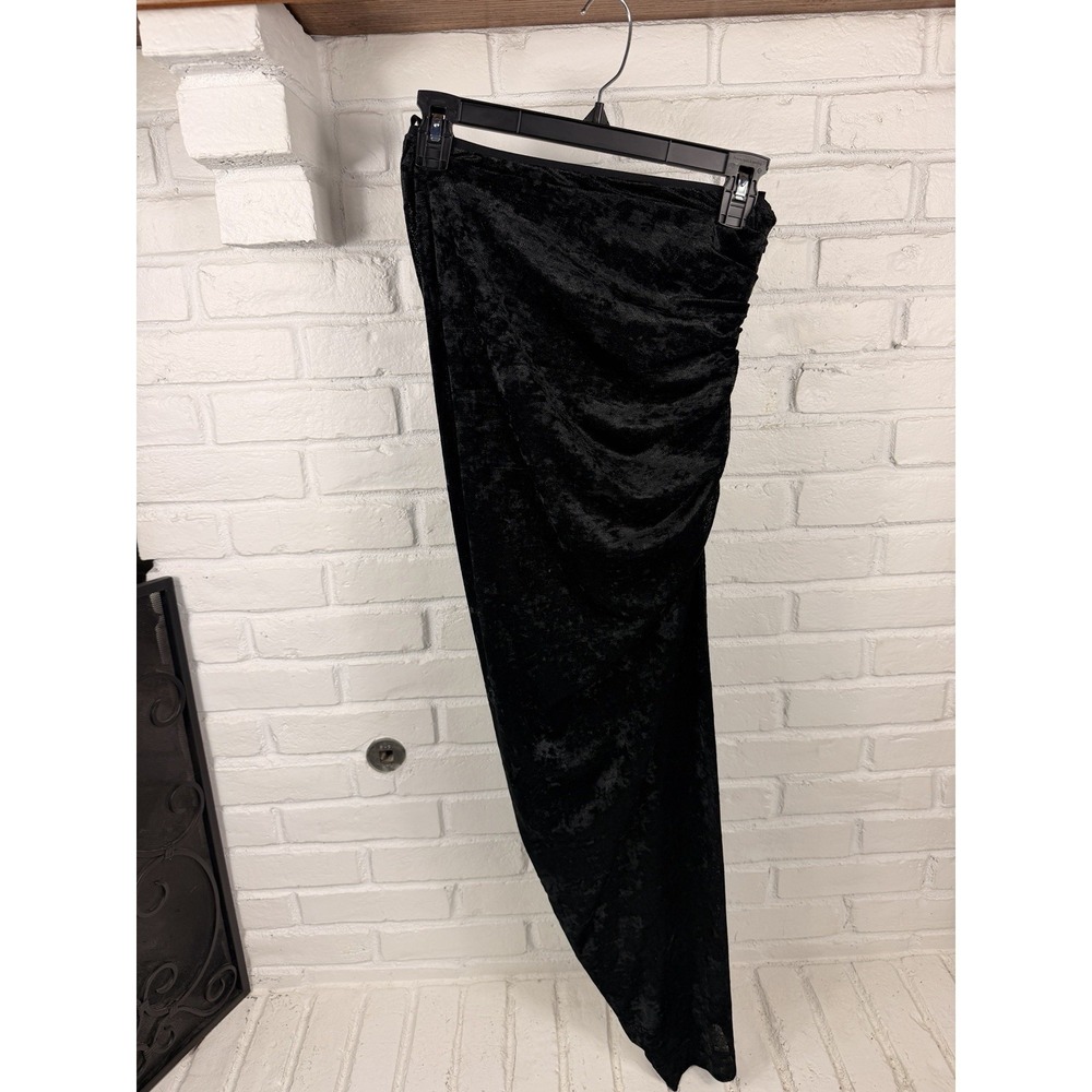 Antonio Melani Size 0 Black Crushed Velvet Ruched Maxi Skirt Side Slit